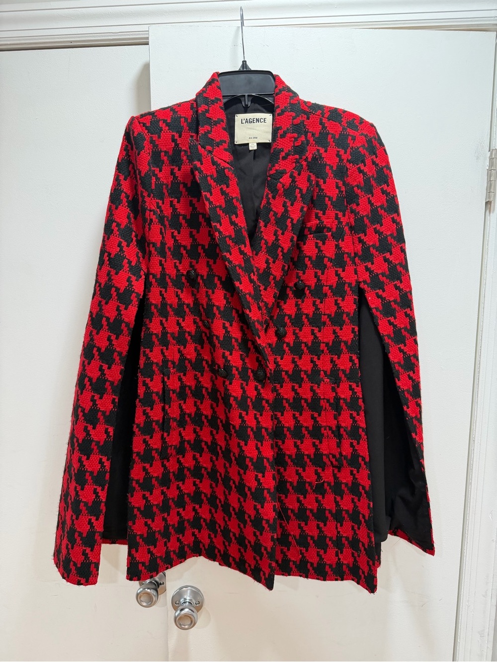L'AGENCE Red and Black Houndstooth Blazer Jacket